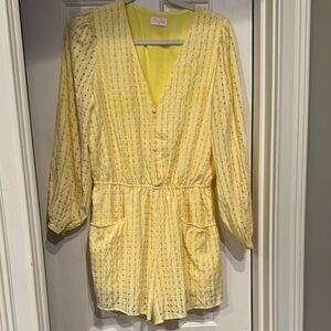 Pink Lily small Yellow Plaid Button-Up Romper. Like new